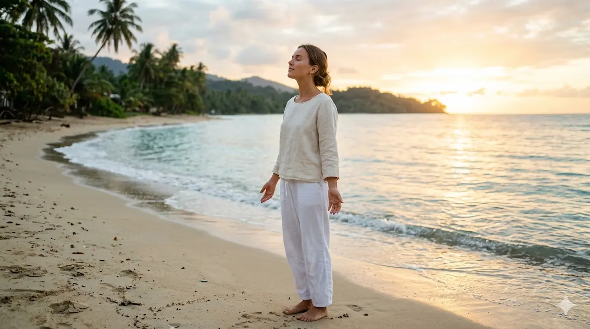 Mulher ao ar livre com expressão serena refletindo sobre como desenvolver autoestima emocional