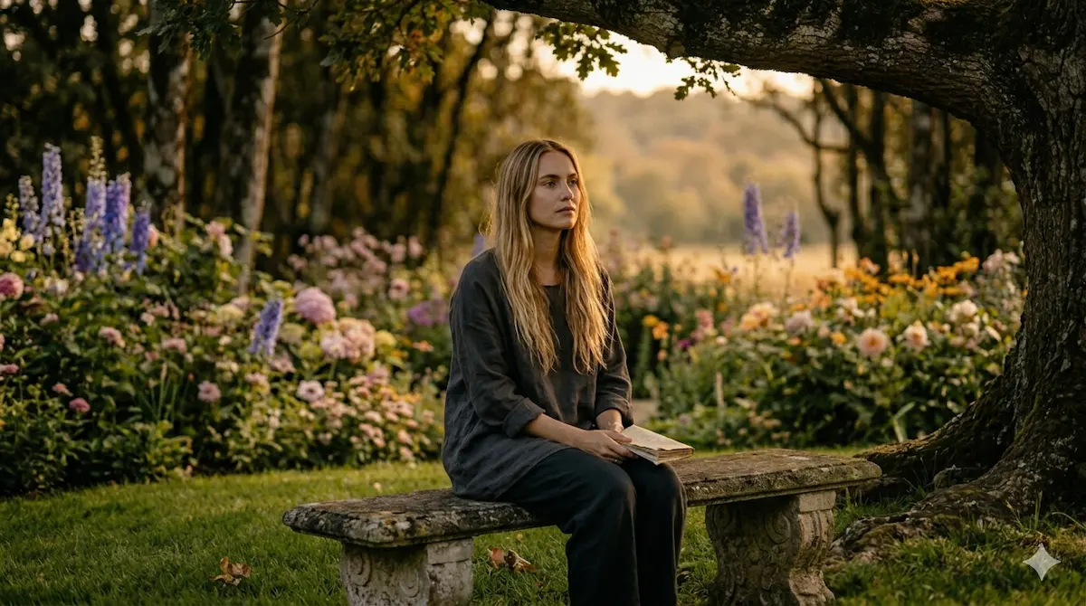Mulher sozinha em ambiente natural refletindo sobre se abandonar para caber na vida de alguém