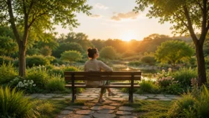 Pessoa praticando equilíbrio emocional em ambiente natural e tranquilo
