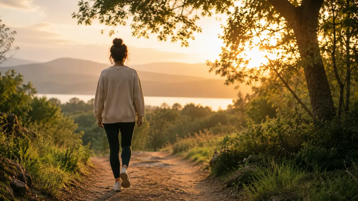 🌿 Você está vivendo… ou apenas tentando sobreviver aos seus pensamentos? Pessoa caminhando na natureza refletindo sobre ansiedade emocional e presença no momento presente