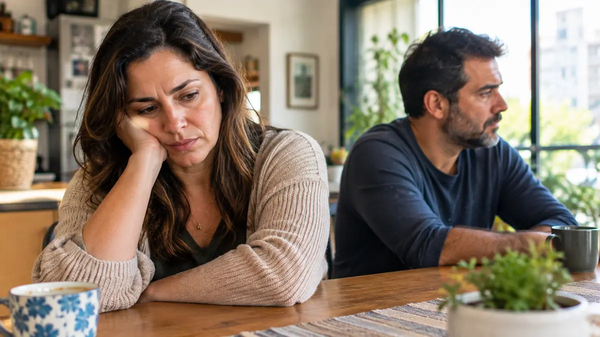 Casal brasileiro em silêncio após uma conversa difícil no relacionamento